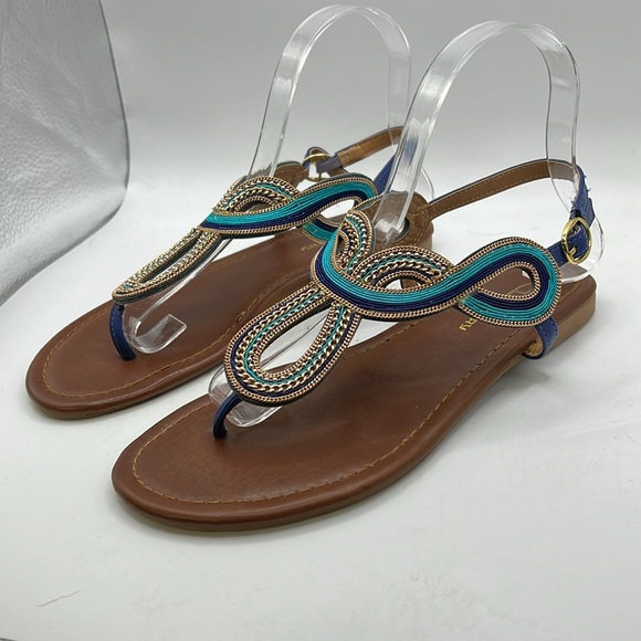CL By Laundry Nida Sandals Thongs Shoes Peacock Braided Blue Gold Womens 7.5 - Picture 5 of 15